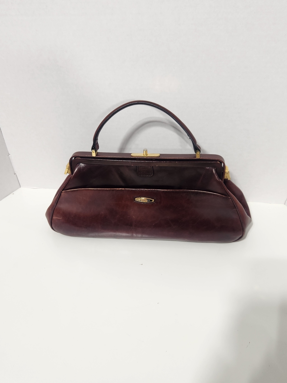 Oroton Vintage Burgundy Leather Top-Handle Satchel with Gold Hardware